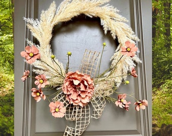 Elegant Spring Wreath for Front Door, BOHO Pompass Grass Decor, Year Round Wreath, Every Day Wreath, Front Door Wreath, Spring Home Decor,