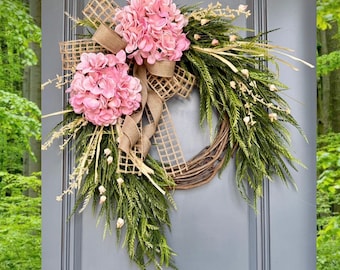 Wildflower Grapevine Wreath: Burlap Bow, Cascading Greenery (28x25 inches)