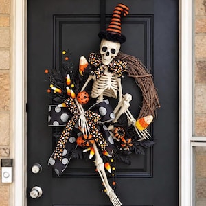 Skeleton wreath, halloween wreath, halloween swag, halloween decor, skeleton swag, halloween decorations, skeleton decor, candy corn wreath