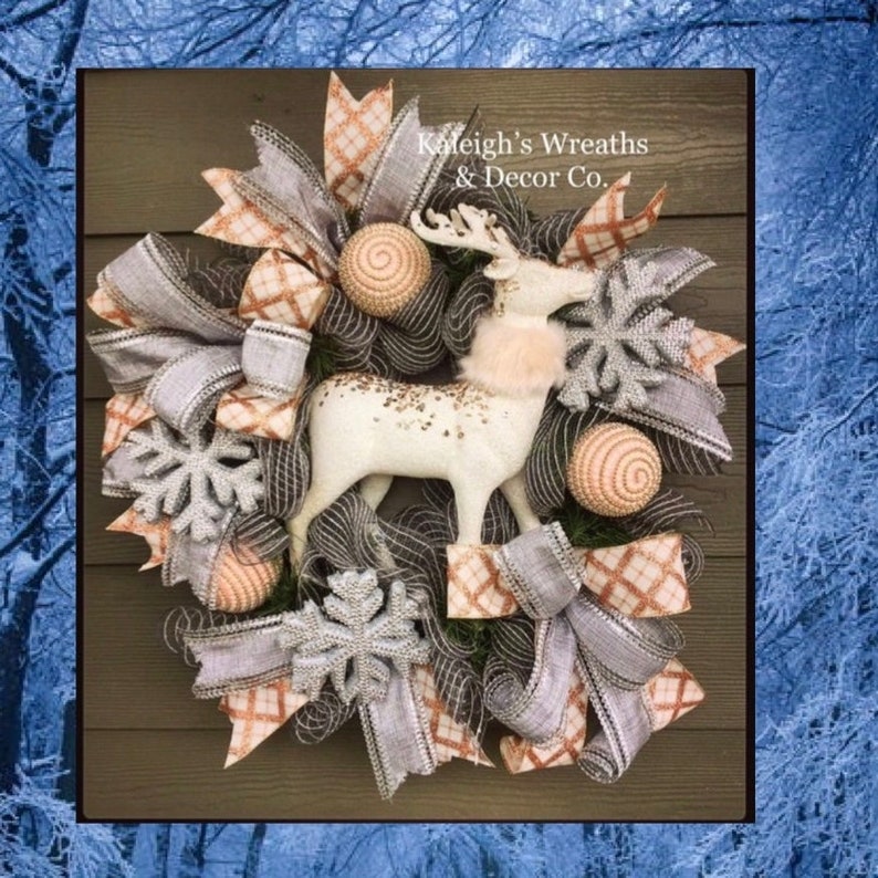 Rustic Deer Wreath Winter Decorations Front Door Wreaths Etsy