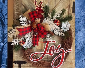 Christmas Wreath, Buffalo Plaid Christmas Wreath, Christmas Decor, Rustic Christmas Wreath, Winter Wreath, Front Door Wreath, Outdoor Wreath