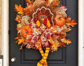 Turkey wreath, FALL WREATH, Thanksgiving Decor, Turkey Decor, Fall Wreaths for Front Door, Fall Wreaths, Autumn Wreath, Front Door Wreaths