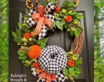 Buffalo Check Wreath, Buffalo Plaid, Fall Buffalo Check, Fall Grapevine, Farmhouse Fall Decor, Buffalo Check Decor, Rustic Fall Decor, Fall