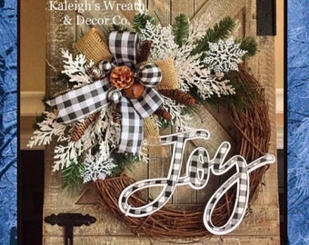 Christmas Wreath, Buffalo Plaid Christmas Decor, Buffalo Check Christmas, Rustic Christmas Wreath, Winter Wreath, Outdoor Christmas Wreath