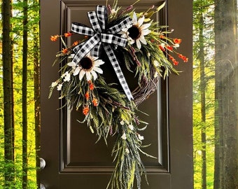 Fall Wreath for Front Door Sunflower Fall Wreaths Farmhouse Autumn Home Decor Fall Fromt Porch Decorations Thanksgiving Wreath Gift for Her