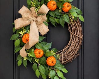 Farmhouse fall Wreath for Front Door, Natural Burlap Door Hanger, Buffalo Plaid Designer Fall Decor, Buffalo Check Door Decor, Fall Wreaths