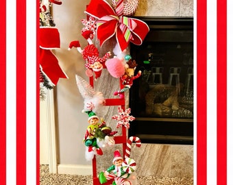 Elf Christmas centerpiece, Christmas candy centerpiece, Elf decorations, Pink and Blue Christmas Home Decor, Christmas Tree Ladder, Elves