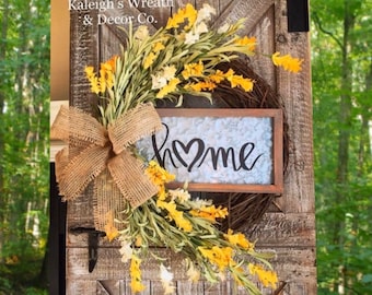 Summer Wildflower Wreath, yellow & white