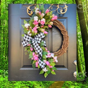 Spring Wreaths, Tulip Wreath, Front Door Wreaths, Everyday Wreath for Front Door, Mothers Day Gifts, Spring Door Decor, Spring Grapevine