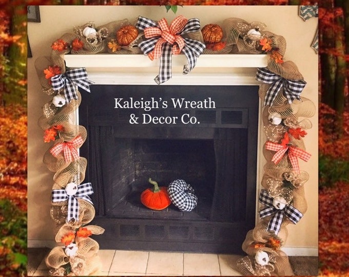 Featured listing image: Fall Garland, Fall Decoration, Staircase Garland, Doorway Garland, call Decor, Thanksgiving Decor, Pumpkin Decorations, Buffalo Check Fall