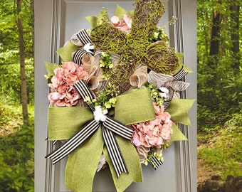 Spring Wreath with Cross for Front Door, Easter Wreath, Religious Easter Decor, Farmhouse Easter Home Decorations, Spring Front Door Wreaths