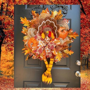 Turkey wreath, FALL WREATH, Thanksgiving Decor, Turkey Decor, Fall Wreaths for Front Door, Fall Wreaths, Autumn Wreath, Front Door Wreaths