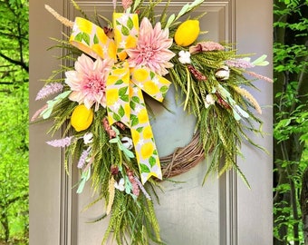 Lemon & Dahlia Wreath: Spring Front Door Decor