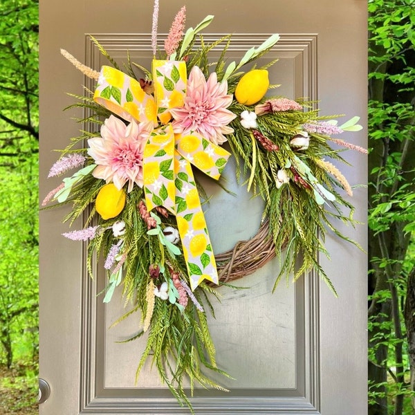 Lemon wreath, Spring Front door wreath w/ Lemons, Front porch decor, Double Door Spring wreath, Lemon Kitchen Decor, Home Wall Decor, Gifts