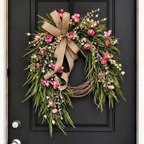 Corona para todo el año, coronas para uso diario, corona de hortensias, coronas para puerta de entrada, decoración rústica, regalo, único, decoración del hogar, coronas rústicas