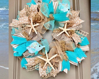 Beach House Wreath, Fish Decor, Fish Wreath, Starfish Wreath, Coastal Wreath, Beach Front Door Wreath, Beach House Sign, Ocean Decorations