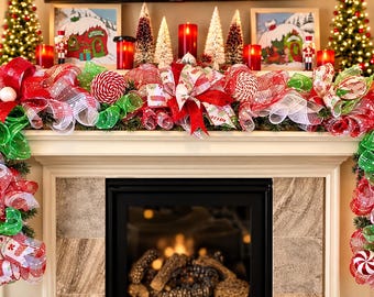 Garland Christmas Mantle, Garland for Staircase, Christmas Decorations, Fireplace Garland, Garland for Front Door, Candy Decor
