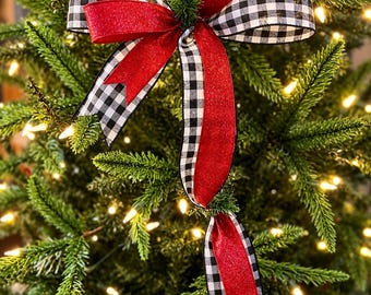 Buffalo Check Christmas Tree Bow: Red & Black Plaid, Farmhouse Decor