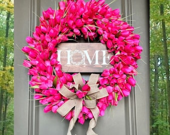 Spring Tulip Wreath, Spring Wreaths, Front Door Wreath, Home Decor, Mothers Day Gift, Wreath 2023, Wreath for Spring, Grapevine Wreath