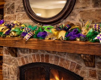 Mardi Gras Mantle Garland: Purple, Green, and Gold Party Decor