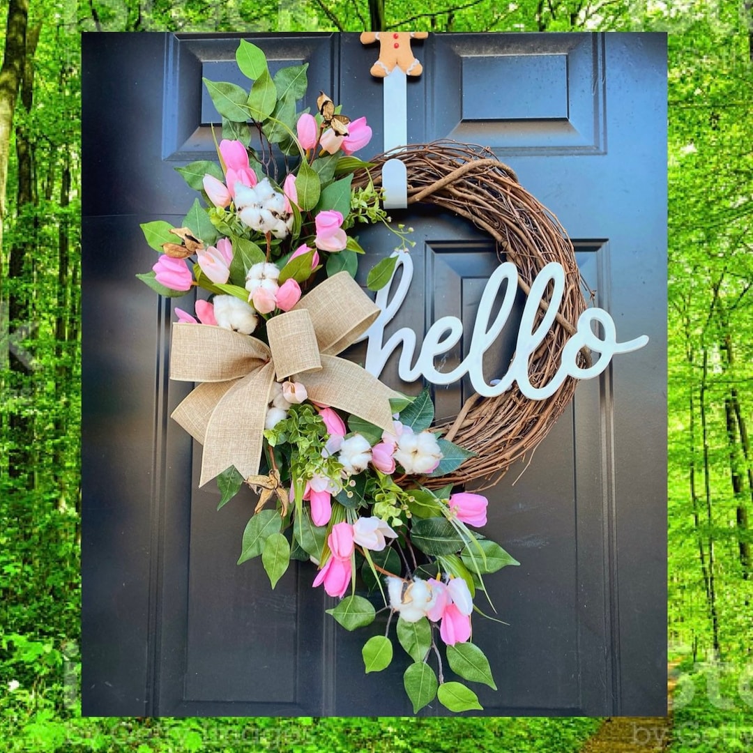 Spring Wreath for Front Door Farmhouse Spring Decor Cotton