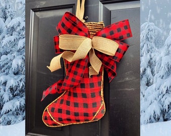 Christmas Wreath, Buffalo Plaid Christmas Wreath, Door Hanger, Christmas Decor, Rustic Christmas Wreath, Buffalo Check, Farmhouse door