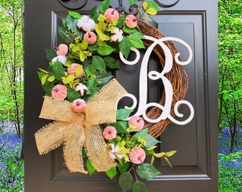 Pink Fall Wreath, Breast Cancer Awareness Wreath, Wreath for Front Door, Fall Wreaths, Pumpkin Wreath, Autumn Wreath, Pink Pumpkins, Cotton