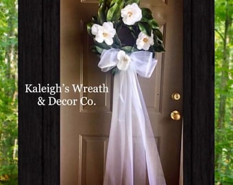 Wedding Wreath, for church doors, Bridal veil door hanger, Bridal Shower Decor, Wedding Decor, Front Door Wreaths, Magnolia Wreaths, Gifts