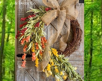 Spring Wreath for Front Door, Summer Wreath for Front Door, Spring Grapevine Wreath, Everyday Wreath, Rustic Home Decor, Flower Wreath, Gift