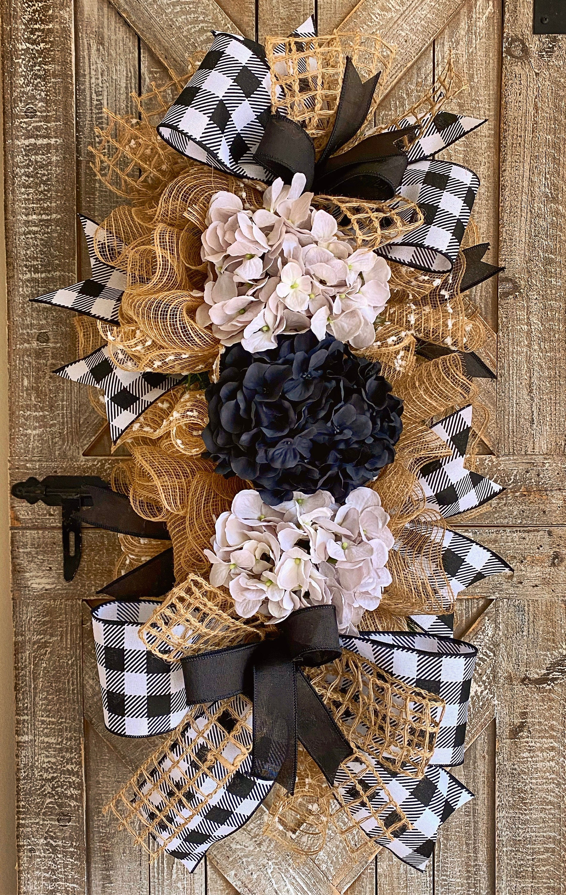 Year round door wreath, Black buffalo check wreath, Large everyday greenery  wreath