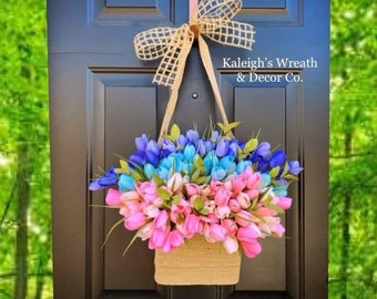 Tulip Wreath, Wreath for Front Door, Spring Wreaths, Easter Tulip Wreath, Spring Home Decor, Farmhouse Wreath, Burlap Wreath, Tulips, Flower