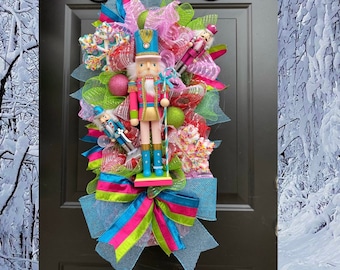 Christmas Wreath, Nutcracker Wreath, Christmas Decor, Front Door Wreath, Snowflake Wreath, Candy Wreath, Christmas Nutcracker, Winter Decor