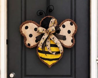 Bee Spring Wreath: Burlap Farmhouse Front Door Decor