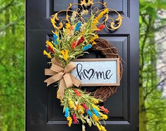 Rainbow Wreath, MONOGRAM Wreath, Rustic Wreath, Wreaths, Everyday Wreath, Spring Front Door, Gift Ideas, Housewarming Gift, Summer, Decor