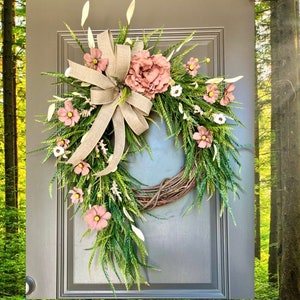 Cosmo Year Round Wreath, Everyday Wreaths, Spring Wreath for Front Door, Sunmer Wreaths, Farmhouse Decor, Gift for Her, Cottage Porch Wreath