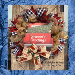 Red Truck Christmas Wreath, Christmas Truck Wreath, Christmas Front Door Wreaths, Buffalo Plaid, Rustic Christmas Decor, Snowflake, Holiday