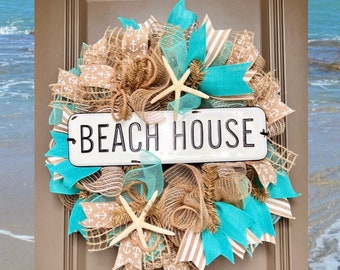 Rustic Beach House Wreath, Front Door Wreaths, Coastal House Decor, Starfish Decorations, Starfish Wreath, Modern Beach House, Housewarming