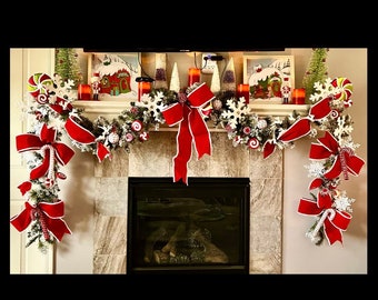 Christmas Garland, Christmas Decor, Staircase Garland for Christmas, Garland for Front Door, Candy Christmas Decor, Christmas Swag, Holiday