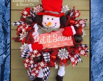 Snowman Wreath, Buffalo Plaid Christmas Wreath, Winter Wreath, Snowflake Wreath, Frosty the Snowman, Snowman Door Hanger, Buffalo Plaid