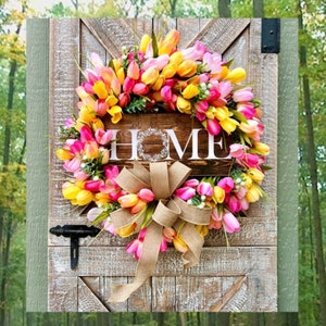 Tulip Grapevine Wreath: Farmhouse Spring Decor with Home Sign