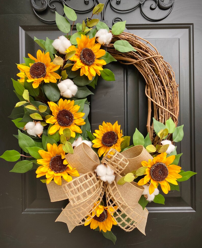 Sunflower Wreath for Front Door, Sunflower Decor, Monogram Wreath ...