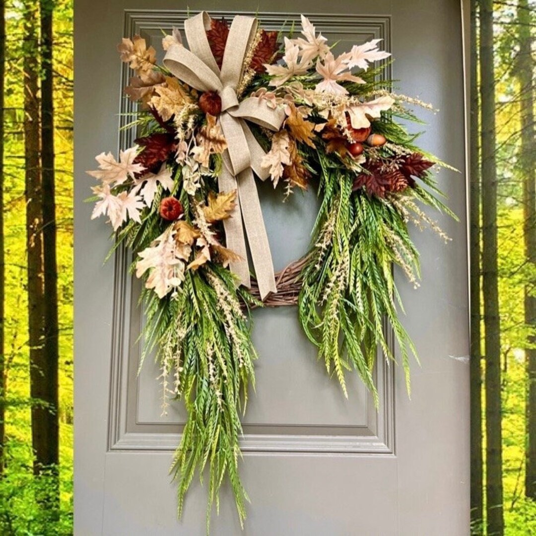 Fall Wreath for Front Door With Fall Leaves, Fall Eucalyptus Wreath ...