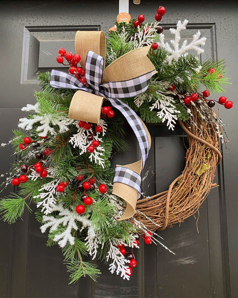Farmhouse Christmas Wreath Buffalo Check Wreath Black and | Etsy