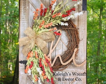 Pink Red and White Floral Grapevine Wreath, Wildflower Grapevine, Hi sign, Burlap Greenery Front Door Wreaths, Valentines Day Gift for Her