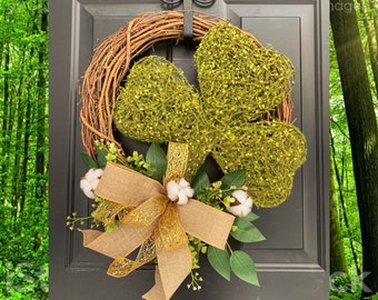 St patricks day front door wreath, Leprechaun wreath, st Pattys Day wreath, Clover Wreath, Spring Wreath, Farmhouse Wreath, Cotton Wreath