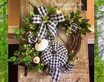 Fall Buffalo Check Wreath, Black and White Wreath, Fall Wreaths for Front Door, Fall Wreath, Halloween Wreath, Pumpkin Wreath, Buffalo Plaid