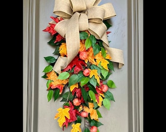 Fall Wreath for Front Door, Fall Swag, Farmhouse Fall Decor, Double Door Fall Wreaths, Pumpkin Wreath, Autumn Wreath, Burlap Fall Wreath