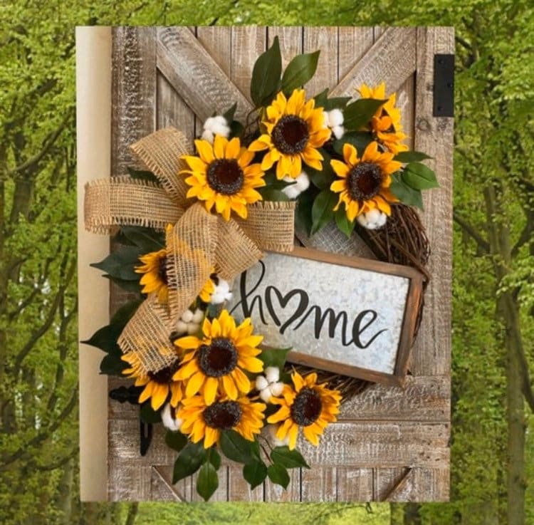 Sunflower Wreath for Front Door, Farmhouse Wreath, Sunflower Decor