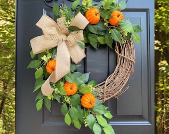 Farmhouse fall Wreath for Front Door, Natural Burlap Door Hanger, Buffalo Plaid Designer Fall Decor, Buffalo Check Door Decor, Fall Wreaths