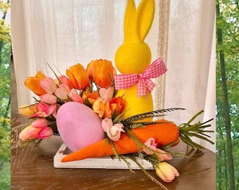 Easter Centerpiece, Easter Home Decor, Easter Bunny, Easter decor for the Table, Easter decorations for Home, Carrot, Spring Decor